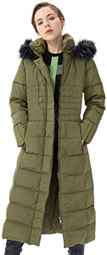 Orolay Women's Long Puffer Down Coat Warm Maxi Jacket with Hood ArmyGreen M