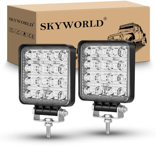 SKYWORLD Barra de luz LED de trabajo 4 Pulgadas 48W Flood que conduce luces de niebla para un vehículo todoterreno 4WD camión tractor Tractor Remolque 4x4 SUV ATV (paquete de 2)