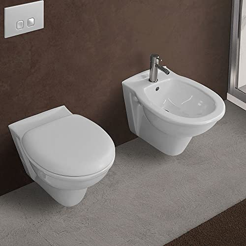 Inbagno Coppia di Sanitari Sospesi in Set Composto da WC + Bidet + Copriwc RAK Ceramiche
