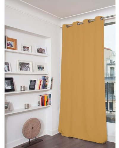 Moondream LumenControl™ Verdunkelungsvorhang | Licht+Sonnenschutz | 100% Lichtschutz | EU Herstellung | Samt | Ösen | Gelb MC215 | 135B x 260H cm