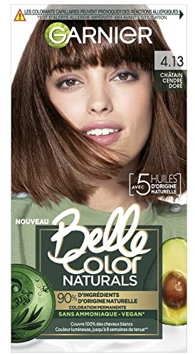 Garnier - Tinte permanente para el cabello sin amoníaco - 90% ingredientes naturales - Fórmula vegana - Beautiful Colour Naturals - Color: marrón ceniza dorado (4.13)