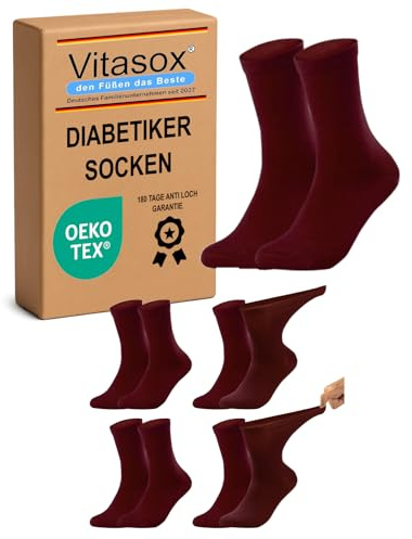Vitasox Damen Diabetikersocken 4 Paar Bordeaux 39-42, 11127