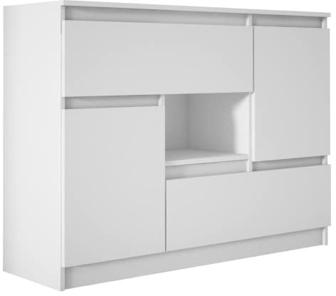 Byrå med lådor och dörrar, vit, L: 120 cm, H: 85 cm, P: 30 cm