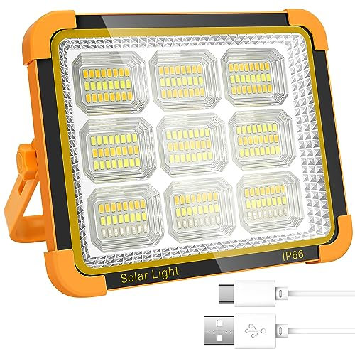 KOLLNIX 100W LED Strahler Akku - Tragbarer LED Arbeitschleucte Baustrahler Akku - Wiederaufladbarer Strahler Solar Power Bank für Camping, Werkstatt, Outdoor, Garage, Keller, Notfall