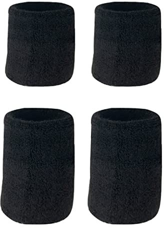 4 Stück Sport Wristbands Atmungsaktiv Schweissband Handgelenk Schweißbänder Fitness Arm Schweißband Schwarz für Damen & Herren