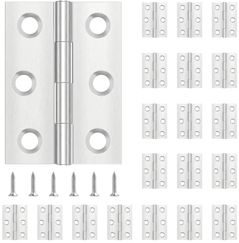 Leryati Scharniere Klappbar 44mm × 31mm,20 Stk Scharnier Edelstahl Klappbar | Scharnierband Klein Türscharnier für Türen Fenster, Klavierband Scharnier mit 120 Stück Schrauben