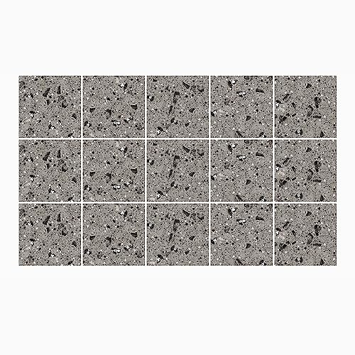 Ulticool Autocollant décoratif pour carrelage - Effet granit Terrazzo Accessoires gris noir - 15 x 15 cm - 15 pièces - Lot de 15 autocollants pour carrelage - Paroi arrière pour mur de salle de bain -