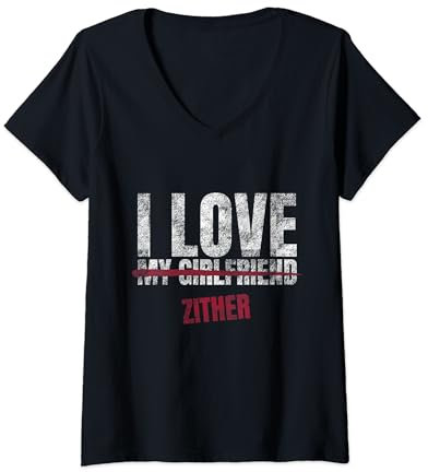 I Love Zither Musikinstrument Musik Musical T-Shirt mit V-Ausschnitt