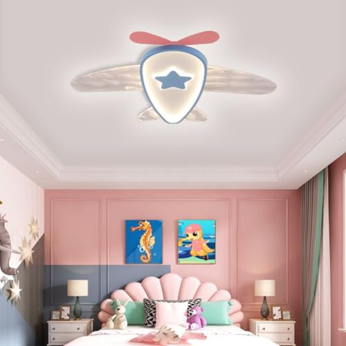 DHGIE LED Kinder Deckenlampe Cartoon-Flugzeug Kinderlampe Decke Dimmbar Mit Fernbedienung Kinderzimmer Lampe Decke Mädchen Lampen Decke Kinderzimmer Schlafzimmer Lampe Raumleuchten Kronleuchter (Colo