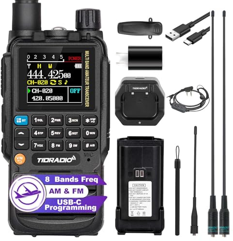 TIDRADIO TD-H3 Ham Radio Multi-Band Two Way Radio with AirBand & TD-771 Long Antenna,USB-C Programming & Charging,2500mAh Battery,One Key Frequency Match,DTMF FM AM NOAA VOX SCAN,Walkie Talkies