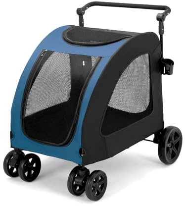 Chariot pour animaux de compagnie Chariot for grands chiens, Transport de voyage en plein air for chats et chiens, poussette pratique for animaux de compagnie, grand espace (Color : Blue)
