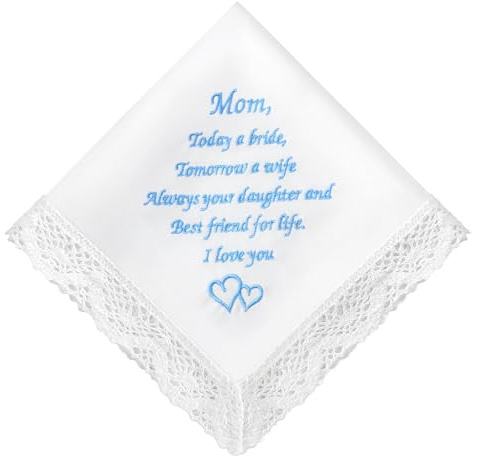 HOULIFE Besticktes Spitzen-Hochzeits-Taschentuch, 60er Jahre, Baumwolle, Weiß, Einstecktuch für Braut, Bräutigam, Hochzeitsgeschenk, 32 x 32 cm, Für Mama, 1 Stück, 38