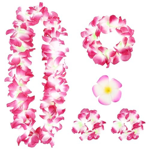 DSLSQD 5 Stück Hawaii Blumenkette Set,Hawaii Kette Blumen Girlanden,Tropischen Hawaiianischen Luau Blumen Lei,Grasrock Blumenkette Deko,für Hawaii Strand Party Cheerleading Karnevals Geburtstag