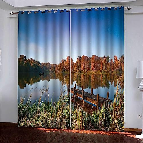 Vorhang Blickdicht 3D Seeblick Im Herbst - 2 Stücke Verdunklungsvorhänge Mit Ösen Schlafzimmer Wohnzimmer Schallschutz Vorhang Verdunkelung Gardinen, Kinder Vorhänge-0C1A1F2Z4V3