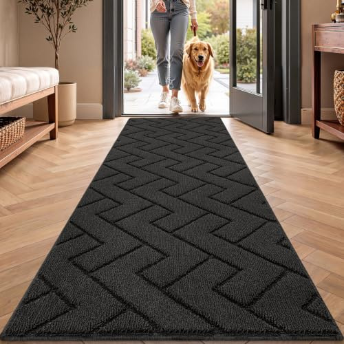 Biscpro Felpudo Entrada Casa, 60 x 180 cm Felpudo Tapete Absorbente Entrada Impermeabley Lavable para Atrapar,Alfombrilla Antideslizante,Exterior,Pasillo, Cocina,Felpudo Lluvia-Dark Gray
