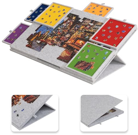 Lavievert Tilting Jigsaw Puzzle Board with 2-in-1 Stand & Cover, Lightweight Felt Puzzle Boards with 6 Colored Drawers for Adults, Portable Jigsaw Table for Up to 1500 Pieces – Light Gray