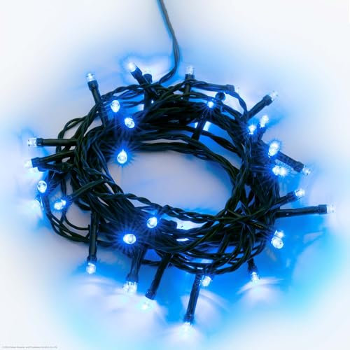 hellum LED Lichterkette außen, 80 LED Lichterkette outdoor strom 7,9m, mit Timer, Lichtfarbe blau, mit Stecker Außenlichterkette <59 Lumen, Kabel grün 151930