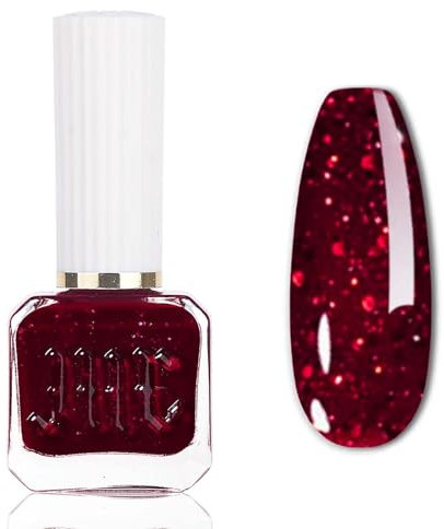 Glitter Nail Polish - Dark Red Nail Varnish - Air Dry High Glossy Shine - Shimmer Reflective Long Lasting Nail Art - No Chip Fast Dry Gifts for Women