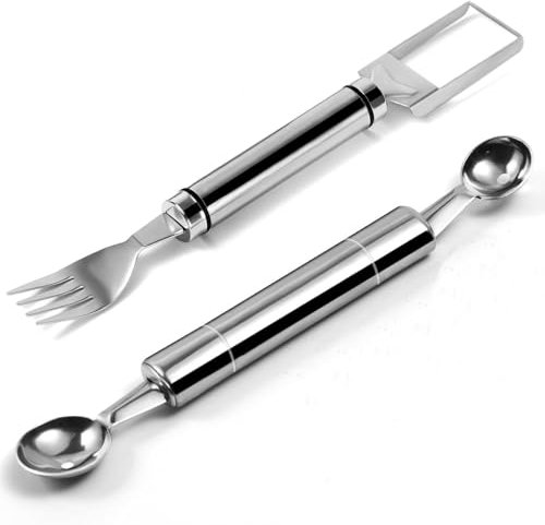 2PCS Watermelon Cutter Slicer Fruit Fork and Melon Baller Scoop Tool - 2-in-1 Stainless Steel Watermelon Dual Head Watermelon Cuber Cutting Tool Knife for Family Parties Kitchen Camping