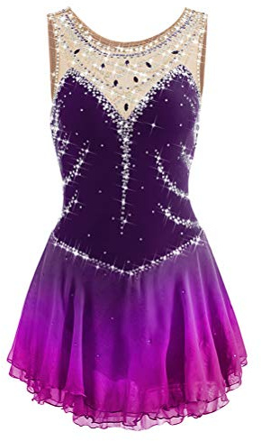 YDHTIZ Damenmode Handgefertigtes Eiskunstlauf Kleid Wettkampf Eislaufbekleidung Für Mädchen Ärmelloser Turnanzug Ballett Rollschuh Performance Kostüme,D,XXXL