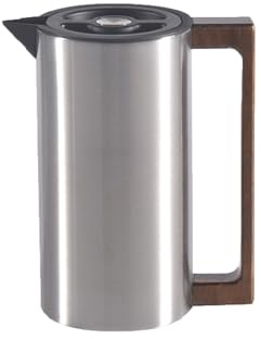 Pichet Isotherme Pot, Carafe à Café Thermique Acier Inoxydable, Avec Poignée En Bois Et Bouton-poussoir De Sécurité Simple, Pour La Maison, L'hôtel, Le Bureau (Argent,1L)