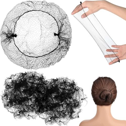 Retina per capelli chignon da 30 pezzi, retina per chignon con bordo elastico, retina per capelli invisibile per infermiera ballerina hostess di compagnia aerea (nero)
