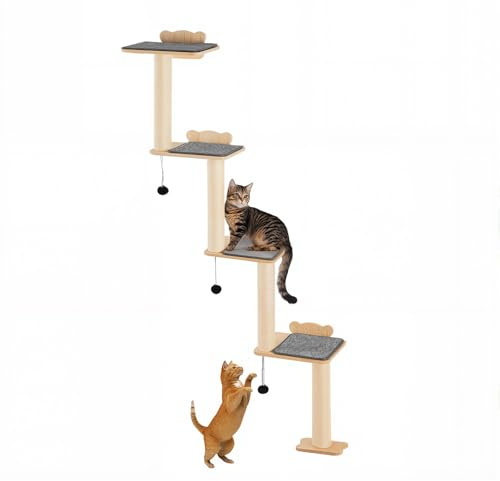 VEVOR 4 Tiers Cat Tree, Cat Wall Furniture Set with 4 Jumping Boards, Wall-Mounted Cats Floating Shelf up to 40 lbs, 12 mm Pine Wood Perch for Sleeping, Playing, and Climbing