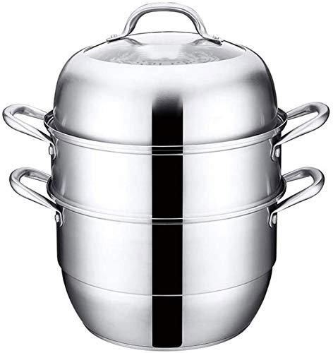 MOKLYF Olla de Vapor de Acero Inoxidable de Fondo Grueso, vaporera de Alimentos de 3 Niveles para cocinar, vaporera de Metal Grande, Funciona para inducción y Estufa, (