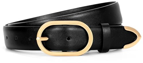JasGood Damen Ledergürtel für Jeans Hosen Kleider Mode Leder Gürtel Damen Goldschnalle Damengürtel,Schwarz,110cm