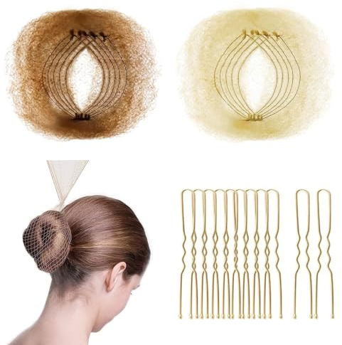 20 Stück Unsichtbare Haarnetz mit 50 Stück Haarnadeln, Nylon Haar Netze für Buns, Bun Netze Haarnetz Dutt Kinder Ballett Haarknoten Former Elastischer Rand Knotennetz Blond Netz
