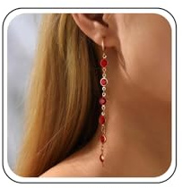 Inateannal Rubin Kristall Ohrringe Rot Strass Quaste Tropfen Ohrringe Lange Cz Kette Quaste Ohrringe Gold Huggie Hoop Ohrringe Rubin Hochzeit Ohrringe