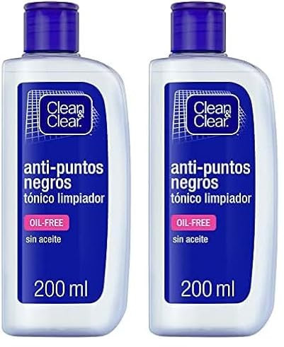 Clean & Clear Tónico facial limpiador anti puntos negros e impurezas, suave exfoliante facial para el cuidado del rostro, limpiador facial sin aceites, 1 x 200 ml (Paquete de 2)