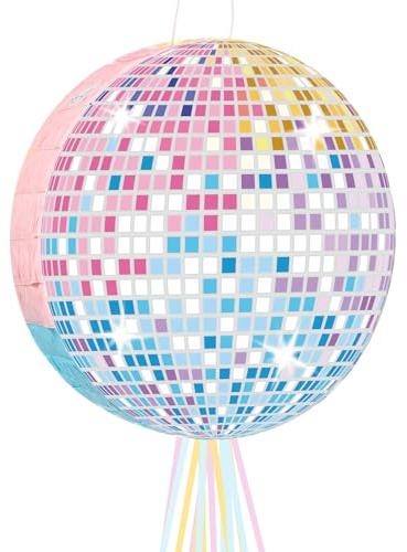 Aoriher Disco Ball Piñata Singer Party Decoration Colorful Disco Party Piñatas with Stick Blindfold for Birthday New Years Bachelor Music Lover Fans Game Supplies 12.4 x 12.4 x 2.76 Inch