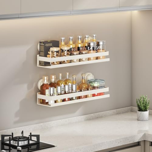 AZVFLY Estante de ducha sin taladrar, 2 unidades: organizador de baño, gran capacidad de acero al carbono, estante de baño, cesta de ducha para colgar para baño y cocina (blanco, 40 cm)