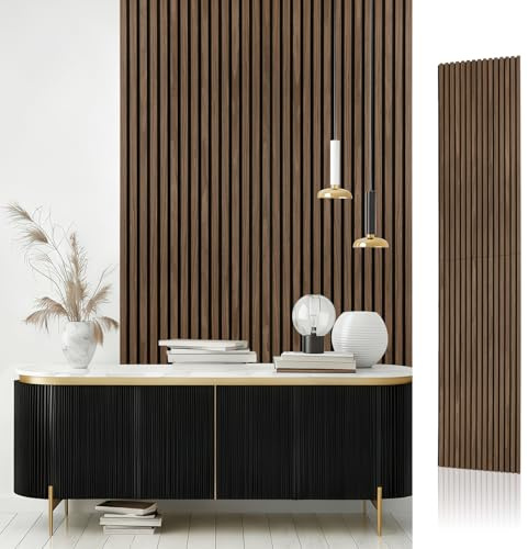 AKK-STAVE Akustikpaneele Holz 240x60 cm (1er-Set 1,44 m²) - Akustik Paneele & Holzpaneele Wand für Schallschutz | 3D Paneele Wand als Wandverkleidung Innen,Schallabsorber für Wohnzimmer(Schwarznuss)