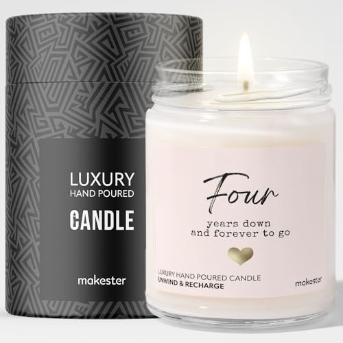 Bougie cadeau 4ème anniversaire de mariage – Lin – Cire de soja de luxe – Vanille, jasmin, amande sucrée Makester