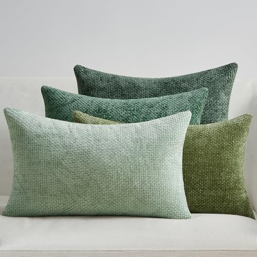 Topfinel Kuddfodral 30x50 Grönt 4-delat set Chenille Kuddfodral Soffkudde Dekorativ Kudde Prydnadskudde Rottingvävd Design För Soffa Vardagsrum Sovrum Balkong Barn