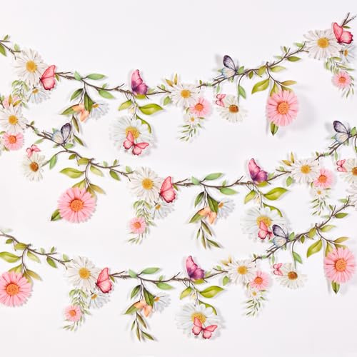 SUNBEAUTY PET blommor girlang vild blomma dekoration banderoll blommor i många färger banderoll för babyrum trädgårdsfest dekoration vår sommardekoration barnfödelsedagar bröllop baby shower