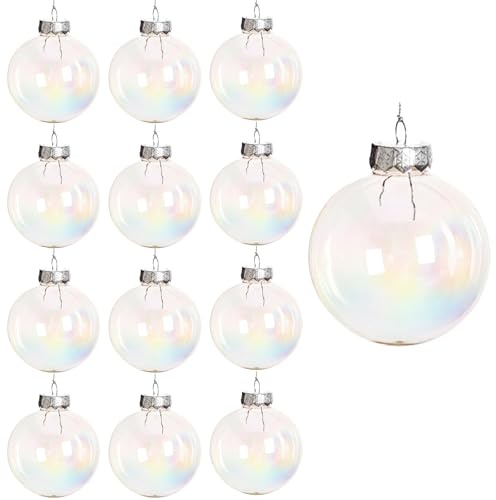 Neioaas 12 Stück transparente Weihnachtskugeln aus Kunststoff, schillernd, befüllbare Regenbogenkugel-Dekoration, hängende Kugeln, DIY, Halloween, Blase, Hexe, magischer Kessel für Weihnachten