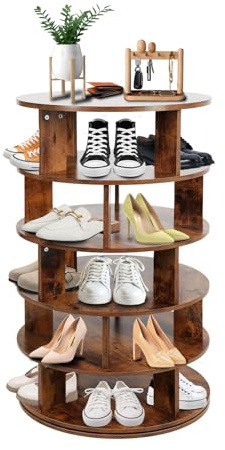 GFEMTH Étagère à Chaussures Rotative à 5 Niveaux, Armoire à Chaussures Rotative à 360 Degrés, Rangement Chaussure Tournant avec Étagères Pivotantes pour Armoire, Couloir, Salon, Brun