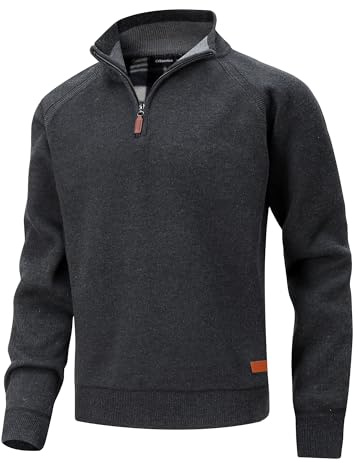 CoXuantion Maglioni Uomo Invernali Collo Alto Pullover con 1/4 Zip Casual Caldo Sweater in Pile MagliaManica Lunga Lavorata a Maglioni Slim Fit Maglione L,Grigio
