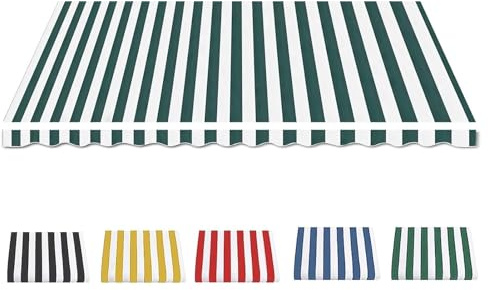 Tenda da sole retrattile in tessuto di ricambio, impermeabile, per finestre e porte, in tela a righe, per cortile e balcone (verde, 600 x 300 cm)