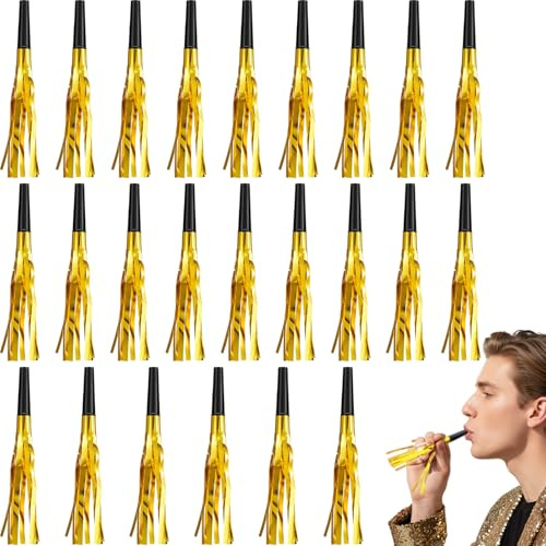Sumind 48 Pcs Noise Makers Gold Metallic Fringed Party Blowers
