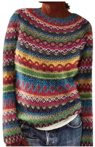 Damen Pullover Winter, Norweger Pullover Damen Elegant Strickpullover Winterpullover Warm Oversize Norwegerpullover Strickpulli Original Langarm Feinstrickpullover Sweatpullover Vintage Herbst Winter