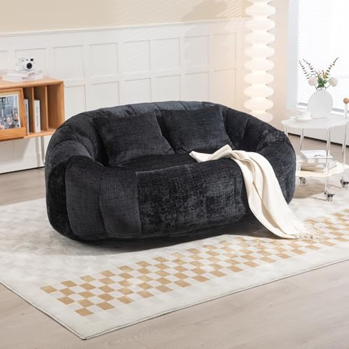 Dolamaní Bean Bag Sofá Lazy Sofá Lounger, Puf con relleno de chenilla, para leer y relajarse, color negro
