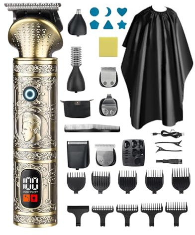 Cortadora de Pelo Hombre Kit 7 en 1, Maquina de Cortar Pelo Hombre con Bolsa y Capa, Trimmer Profesional Barba y Cuerpo, Maquinilla de Pelar 180 Minutos, Corta Pelos Cabeza