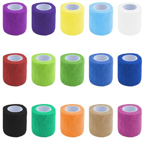 Confezione da 15 bendaggi autoadesivi, 4,5 m x 5 cm, coesi, colorati, adesivi sportivi, impermeabili e traspiranti, fascia elastica adesiva per polso alla caviglia