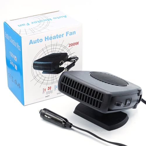 12v 200W Car Heater, Portable Car Heater and Defroster, Windshield Defogger, 12 Volt That Plugs Into Cigarette Lighter, Calenton para Carro, 360° Rotation (Black)