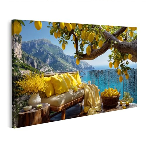 islandburner Bild auf Leinwand Balkon mit Zitronen und Meerblick - Sommerliche Wanddekoration - Edition R1