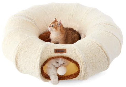 ZOMISIA Cat Tunnel Bed for Indoor Cats, Cute Cat Donut Toy Tunnel, Beige | Peekaboo Pet Cave Play Tunnel Toys, For Small Large Cats, Kitten, Rabbit